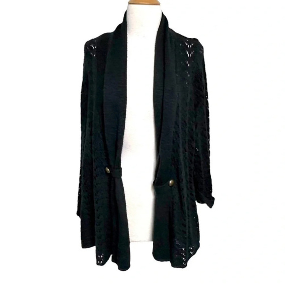 Carolyn Taylor 3X black knit open cardigan sweater with gold buttons